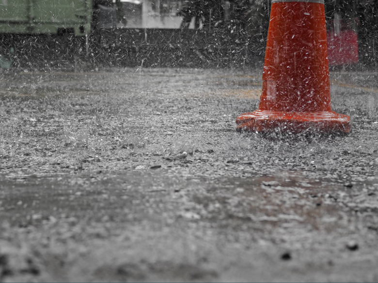 Rain on construction site