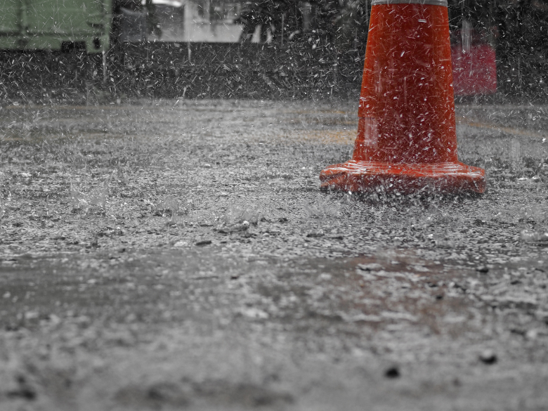 Rain falling on construction site
